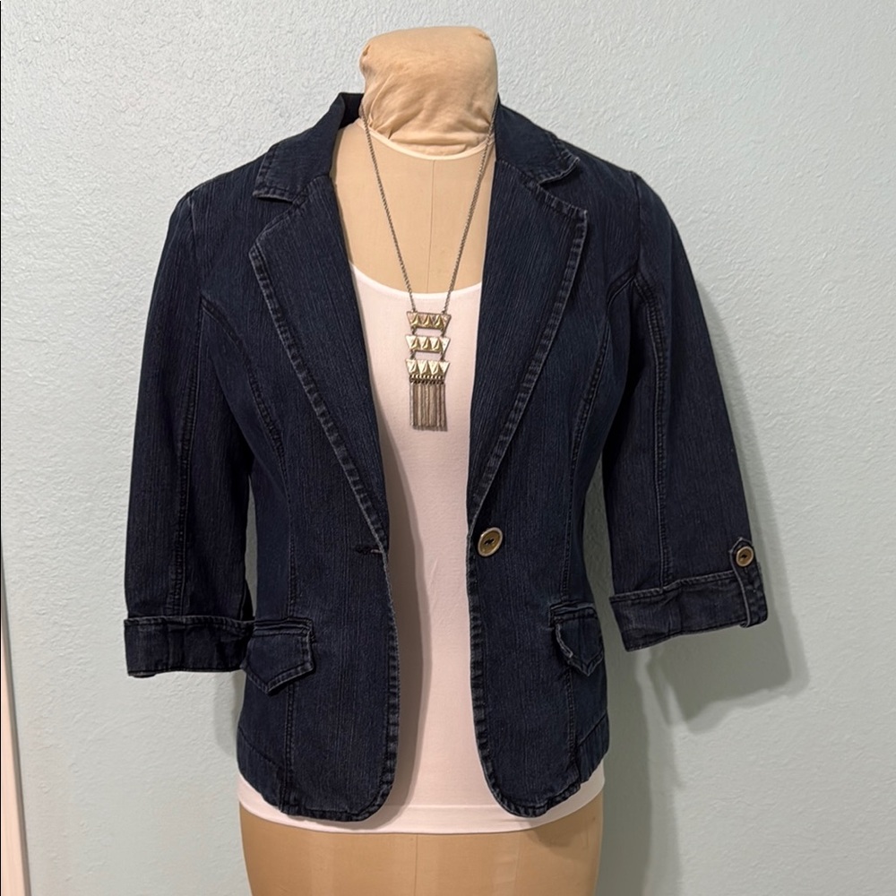 CATO collared  denim dark wash jacket 3/4 sleeves size M